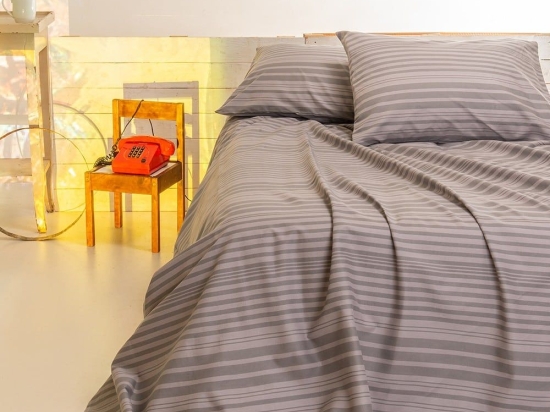Σεντόνι Stripe Urban Line Με Λάστιχο Grey Melinen Μονό 100x232cm 100% Βαμβάκι