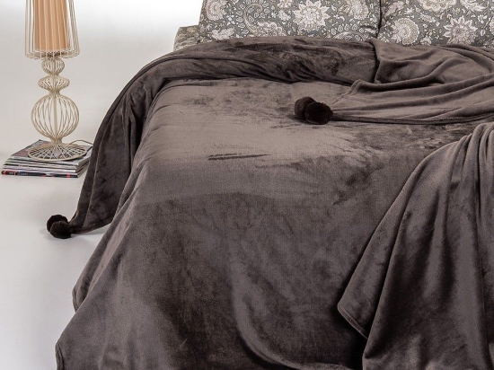 Κουβέρτα Lisboa Fleece Brown Grey Melinen Υπέρδιπλο 220x240cm Πολυέστερ
