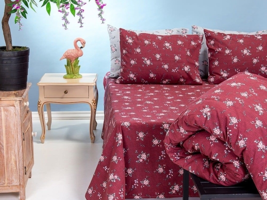 Σεντόνια Φανελένια Ingrid (Σετ 3τμχ) Bordeaux Melinen Μονό 170x260cm 100% Βαμβακερή Φανέλα