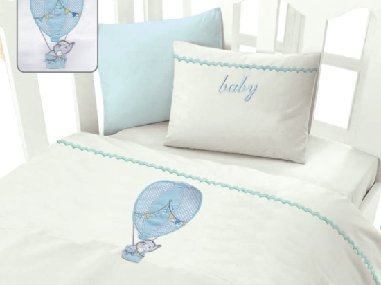Bonsai Home Σετ Σεντόνια Βρεφικά με Κέντημα 120×160 - Elephant Baloon Blue