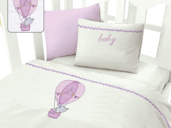 Bonsai Home Σετ Σεντόνια Βρεφικά με Κέντημα 120×160 - Elephant Baloon Lila