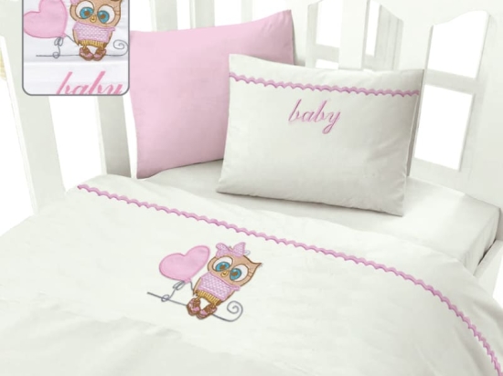 Bonsai Home Σετ Σεντόνια Βρεφικά με Κέντημα 120×160 - Owl Pink