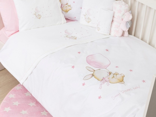 Borea Σεντόνια Κούνιας Σετ Sweet Dreams Baby Λευκό-Ροζ (2) 120 x 160 cm + 30 x 40 cm Λευκό-Ροζ