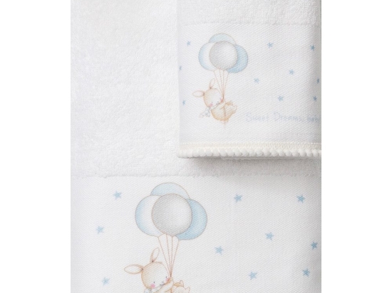 Borea Πετσέτες Σετ 2ΤΜΧ Sweet Dreams Baby Λευκό-Σιέλ 70 x 120 / 30 x 50 cm Λευκό-Σιέλ
