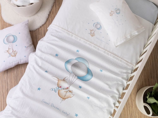 Borea Κουβέρτα Πικέ Κούνιας Sweet Dreams Baby Λευκό-Σιέλ 110 x 140 cm Λευκό-Σιέλ