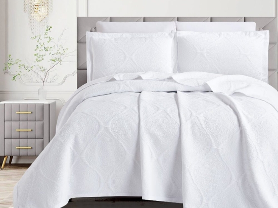 Borea Κουβέρτα Ζακάρ Σετ Arabesk Λευκό Υπέρδιπλη 230 x 245 cm + (2) 50 x 70 cm Λευκό