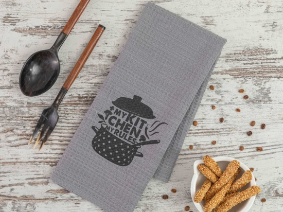 Borea Ποτηρόπανα Κουζίνας Waffle Digital Print 50 x 70 cm Γκρι