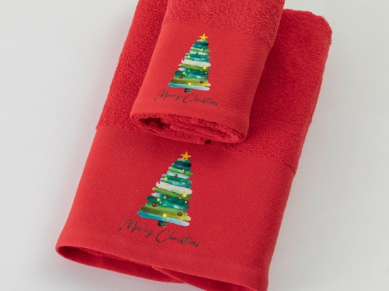 Borea Πετσέτες Χριστουγεννιάτικες Σετ 2ΤΜΧ Christmas Tree Κόκκινο 50 x 90 / 30 x 50 cm Κόκκινο