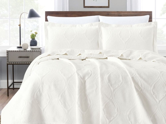 Borea Κουβέρτα Ζακάρ Σετ Damask Εκρού Υπέρδιπλη 230 x 245 cm + (2) 50 x 70 cm Εκρού