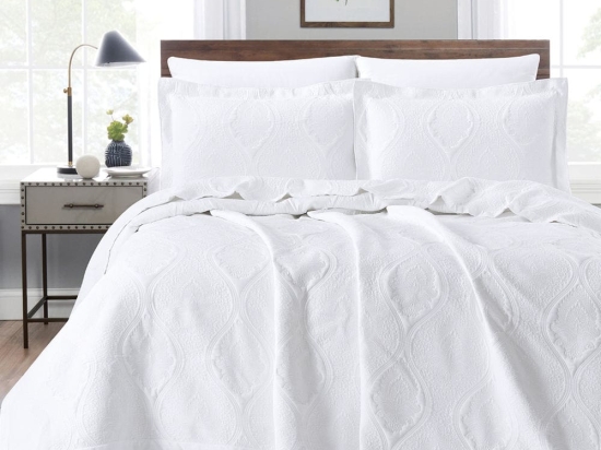 Borea Κουβέρτα Ζακάρ Σετ Damask Λευκό Υπέρδιπλη 230 x 245 cm + (2) 50 x 70 cm Λευκό