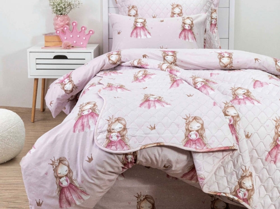 Borea Κουβερλί Σετ Little Queen Μονό 160 x 220 cm + 50 x 70 cm Ροζ