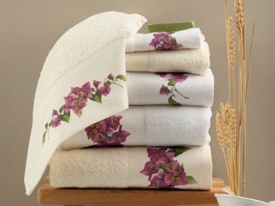 Borea Πετσέτες Σετ 3ΤΜΧ Bougainvillea 70 x 140 / 50 x 90 / 30 x 50 cm Λευκό