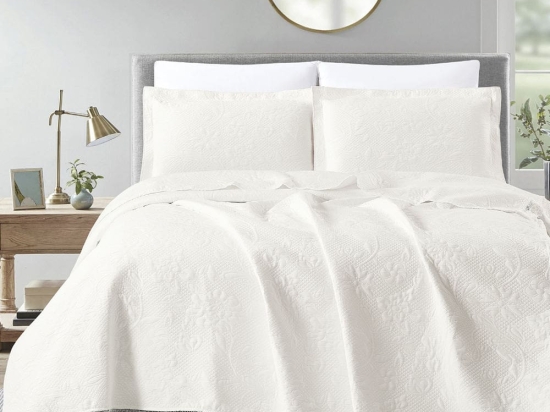 Borea Κουβέρτα Ζακάρ Σετ Ashley Εκρού Υπέρδιπλη 230 x 245 cm + (2) 50 x 70 cm Εκρού