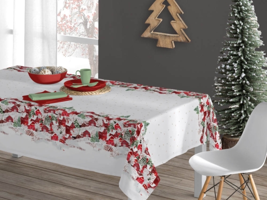 Borea Τραπεζομάντηλο Χριστουγεννιάτικο Christmas House 140 x 140 cm Εκρού