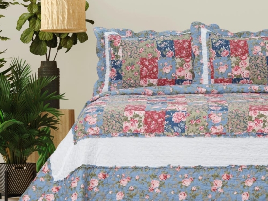 Borea Κουβερλί Εμπριμέ Σετ Γ-1 Υπέρδιπλο 220 x 240 cm + (2) 50 x 70 cm Μπλε