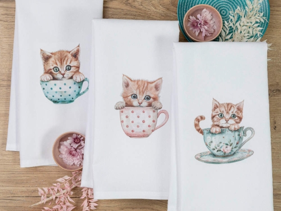 Borea Ποτηρόπανα Κουζίνας Teacup Σετ 3ΤΜΧ (3) 50 x 70 cm Λευκό