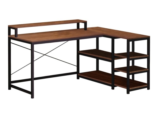 Γραφείο γωνιακό αναστρέψιμο Tebul pakoworld MDF-metal σε καρυδί απόχρωση 130x60x88εκ