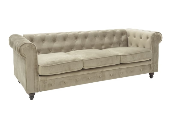 Kαναπές τριθέσιος Incredible pakoworld τύπου Chesterfield βελούδο μπεζ 203x84x67εκ