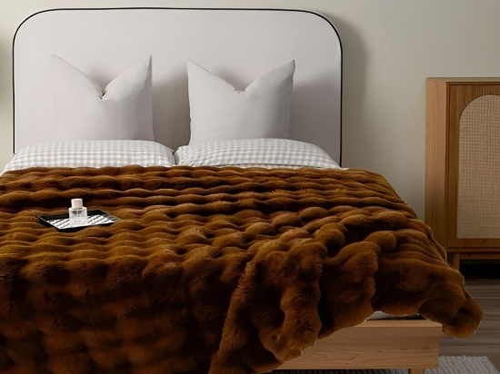 Bonsai Home Κουβέρτα Γούνινη/Βελούδινη Super Soft Μονή 160×220 – Luxury Rabbit Fur Καφέ