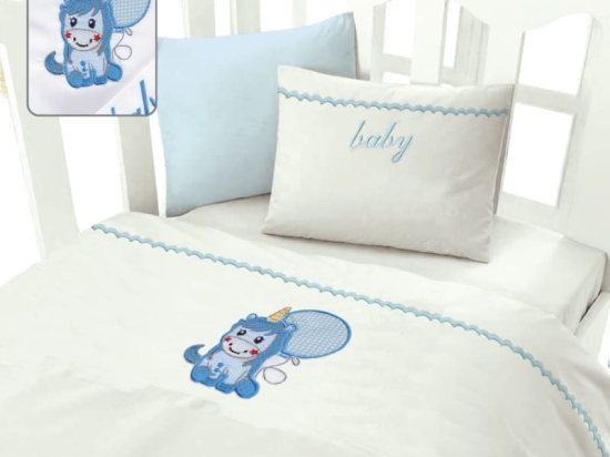 Bonsai Home Κουβέρτα Πικέ Βρεφική Βαμβακερή 130x160 - Unicorn Blue