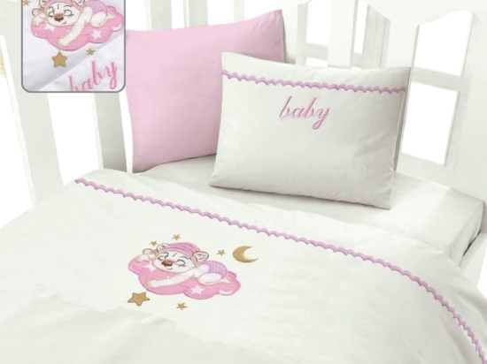 Bonsai Home Κουβέρτα Πικέ Βρεφική Βαμβακερή 130x160 - Cloud Bear Pink