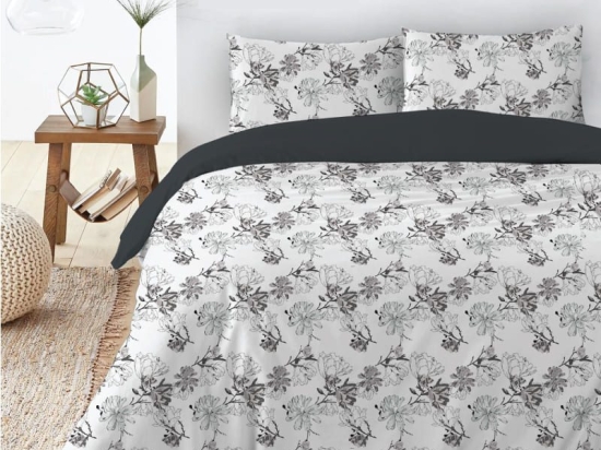 Ariete Casa Σετ Σεντόνια Βαμβακερά Πεννιέ Μονά 160x240 - Floral Λευκό / Μαύρο