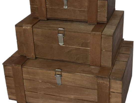 Vekrakis Σετ 3 Τμχ Μπαούλο Ξύλινο Καφέ 55x39x22 / 44,5x32x16 / 36x22x12εκ