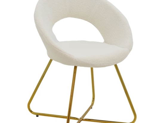 Καρέκλα Valentina pakoworld λευκό μπουκλέ-χρυσό πόδι 65x60x82εκ