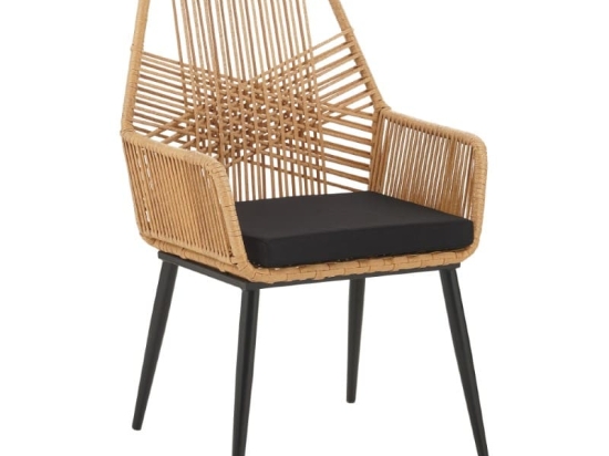 Πολυθρόνα Tanish pakoworld rattan φυσικό-πόδι μαύρο μέταλλο 58x58.5x87εκ