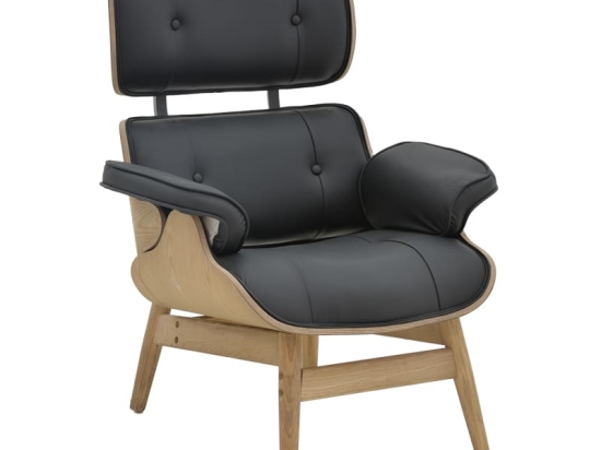 Πολυθρόνα relax Mirto pakoworld μασίφ ξύλο καρυδί -PU μαύρο 80x80x96.5εκ