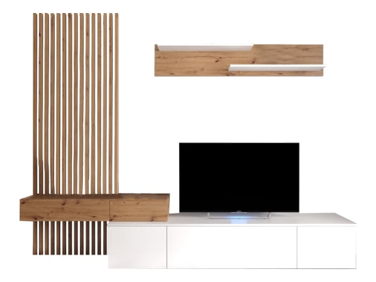 Σύνθετο σαλονιού Litende pakoworld sonoma-λευκό μελαμίνης 210x42x199.5εκ