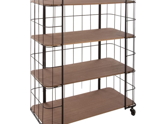 Τρόλεϊ-ραφιέρα 4όροφη Dona pakoworld MDF μαύρο-καρυδί 70x31x97,5εκ
