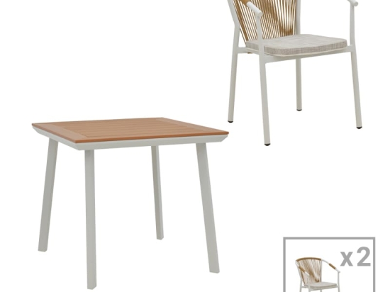 Τραπεζαρία Synergy-Convince σετ 3τεμ pakoworld λευκό αλουμίνιο και plywood σε φυσικό χρώμα 80x80x74εκ
