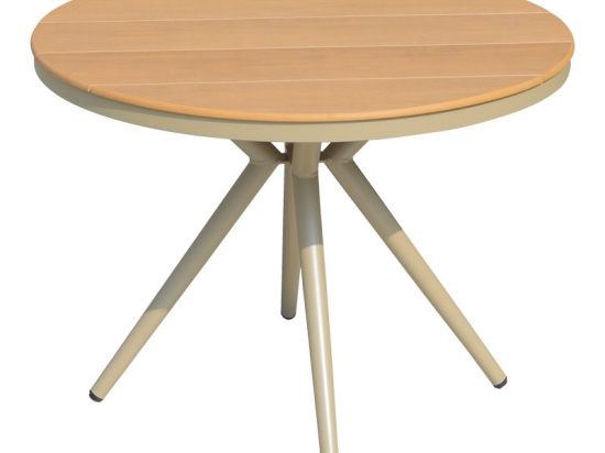 Τραπέζι Hilly pakoworld plywood και αλουμίνιο σε σαμπανιζέ απόχρωση Φ100x75εκ