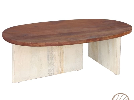 Τραπέζι σαλονιού Simplicity Inart white wash-φυσικό μασίφ ξύλο ακακίας 110x60x40εκ