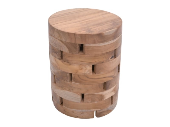 Σκαμπό Shard Inart φυσικό μασίφ ξύλο teak Φ35x45εκ