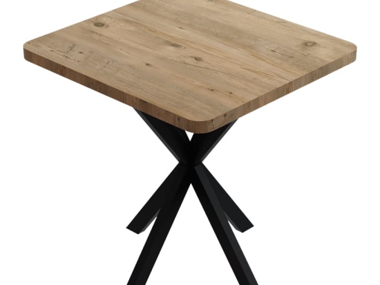 Τραπέζι Prestone pakoworld oak μελαμίνης-μαύρο μέταλλο 70x70x75εκ