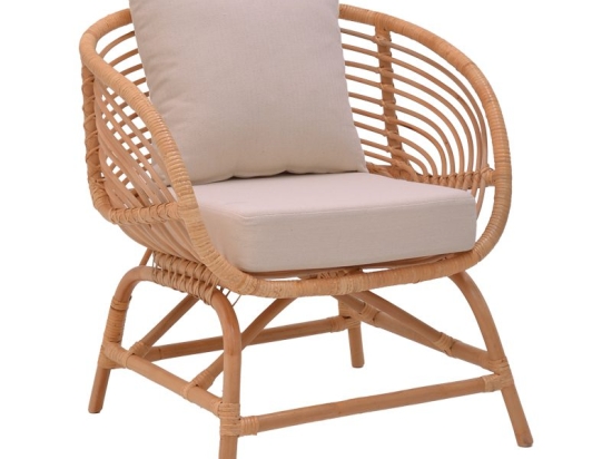 Πολυθρόνα Caxen pakoworld φυσικό rattan-λευκό μαξιλάρι 72x63x75εκ