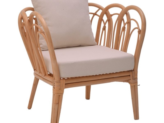 Πολυθρόνα Tania pakoworld φυσικό rattan-λευκό μαξιλάρι 76x76x76εκ