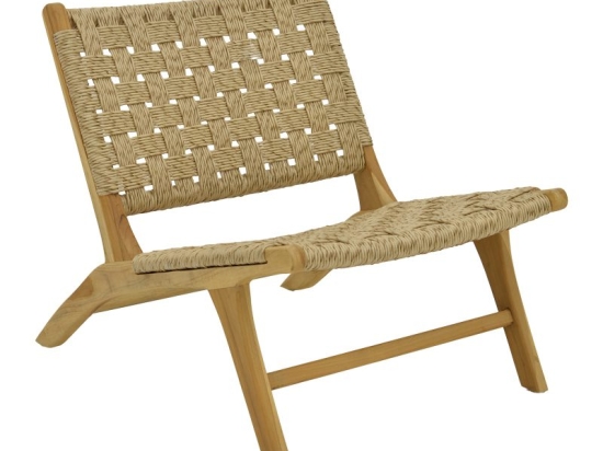 Πολυθρόνα Foldere pakoworld φυσικό teak ξύλο-pe σχοινί 65x78x68εκ