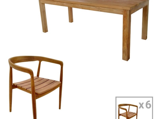 Τραπεζαρία 7τεμ.Noody-Wooly pakoworld teak ξύλο σε φυσική απόχρωση