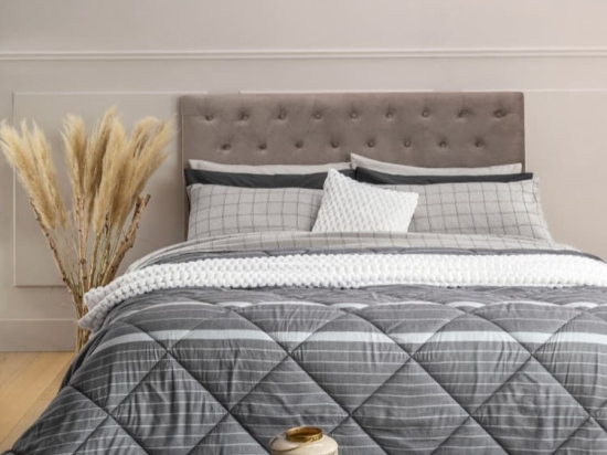 Amo la Casa Πάπλωμα King Size 260x250 Microsatin Printed - Aria Ανθρακί Ριγέ