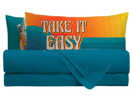 Amo la Casa Σετ Σεντόνια Digital Print Μονά με Λάστιχο 150x290 - Easy Τυρκουάζ