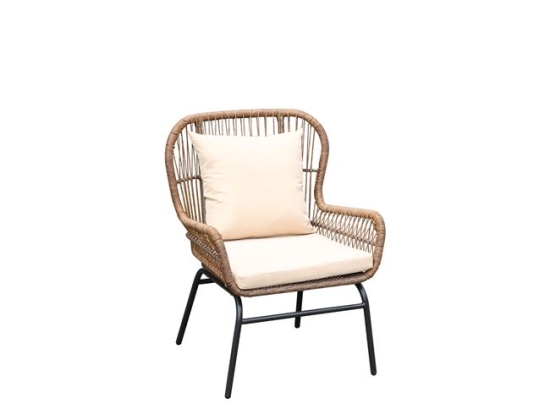 Salsa max πολυθρόνα μεταλλική μαύρη με wicker φυσικό και μαξιλάρια 64x69x89 εκ