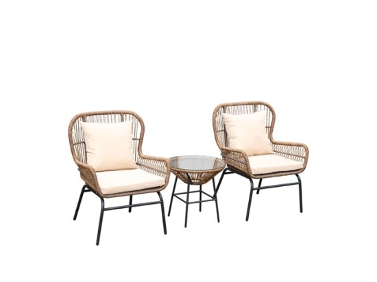Salsa max coffee set 3 τεμαχίων από μαύρο μέταλλο και φυσικό wicker με μαξιλάρια