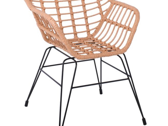 Salsa πολυθρόνα κήπου wicker σε φυσικό χρώμα με μεταλλικά μαύρα πόδια 56x57x76 εκ