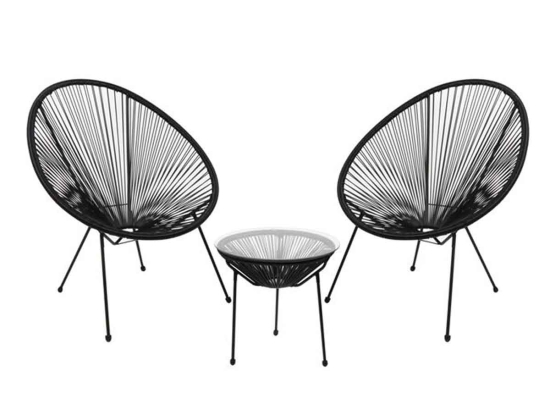 Acapulco coffee set με τραπεζάκι και δύο πολυθρόνες με μεταλλικό σκελετό και rattan μαύρο