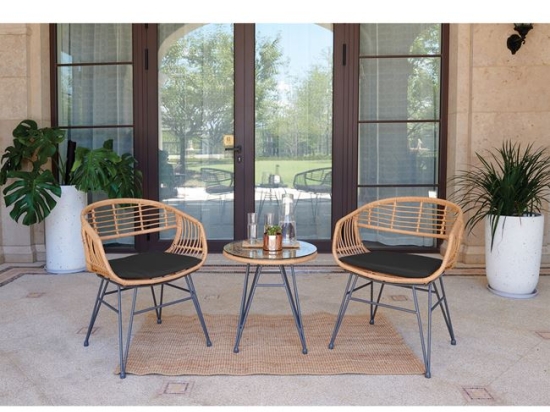 Lounger set Salsa καθιστικό με μεταλλικό μαύρο σκελετό και wicker σε φυσική απόχρωση