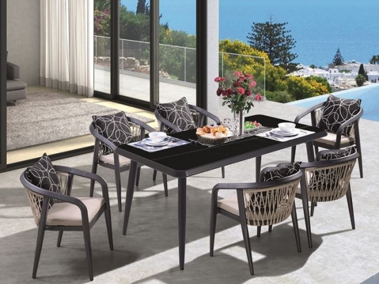 Jardin σετ τραπεζαρίας με έξι πολυθρόνες από αλουμίνιο και σχοινί 