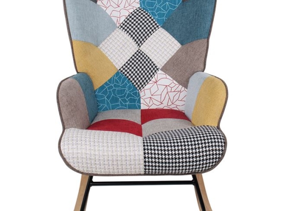 Alma Rocking μπερζέρα καθιστικού κουνιστή με ύφασμα patchwork πολύχρωμο 67x86x92 εκ
